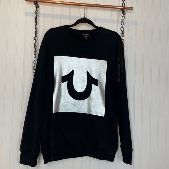 True Religion Men's Metallic Logo-Print Cotton Jersey Crew Sweatshirt Size M - Picture 1 of 4